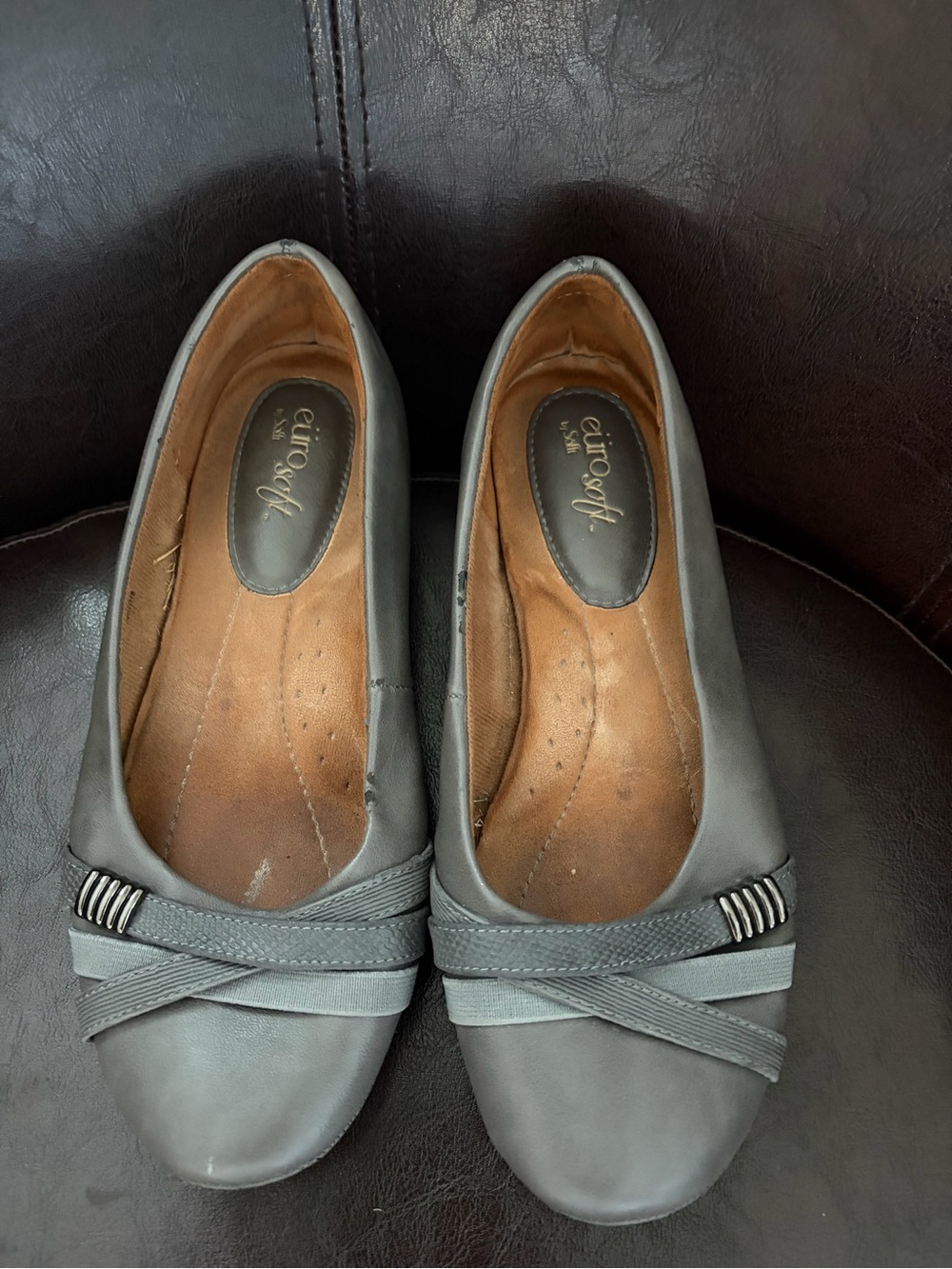 Women’s euro soft  Gray Leather Ballet Flats shoes Classic Comfort size 7 wide
